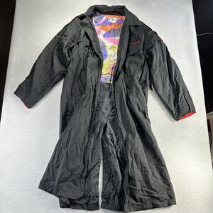 Vintage Pan Asia 100% Nylon 80s Crinkle Swoosh Tench Coat Black Size 9/10 (M/L)